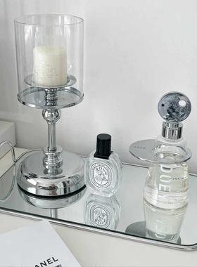 北欧轻奢镜面玻璃收纳托盘水果盘金属银色简约拍摄道具桌面装饰品