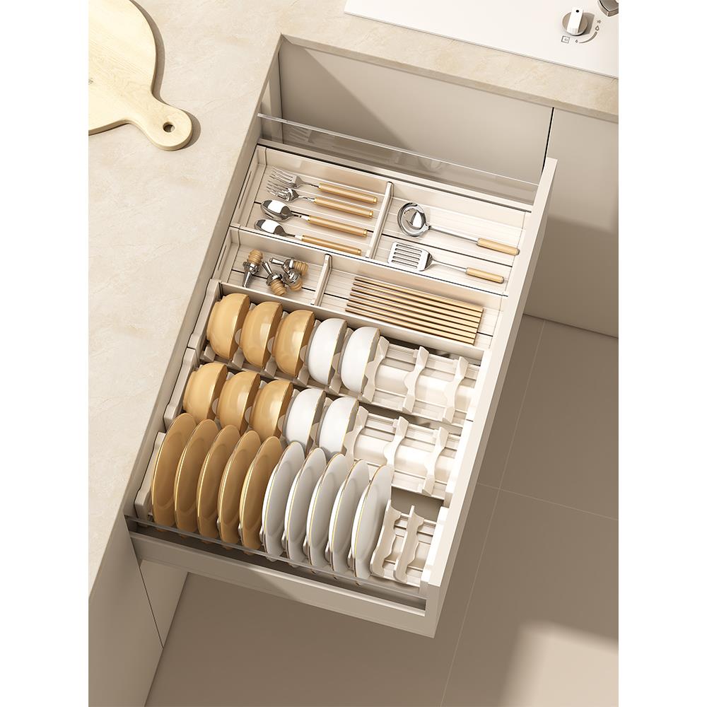 德国厨房抽屉收纳盒内置橱柜内碗碟餐具防尘免安装可定制置物架