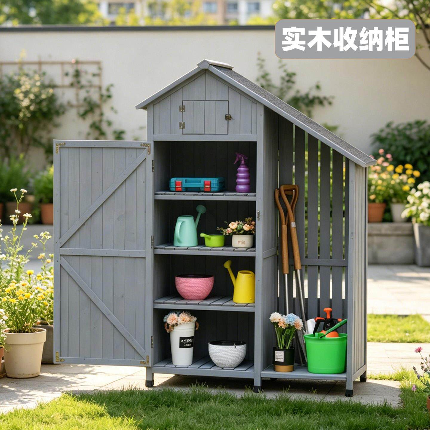 户外收纳柜花园别墅庭院工具房防腐实木质收纳柜清洁柜园艺杂物箱