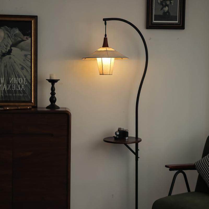 中古风客厅沙发边几落地灯置物架一体灯卧室床头复古氛围感钓鱼灯