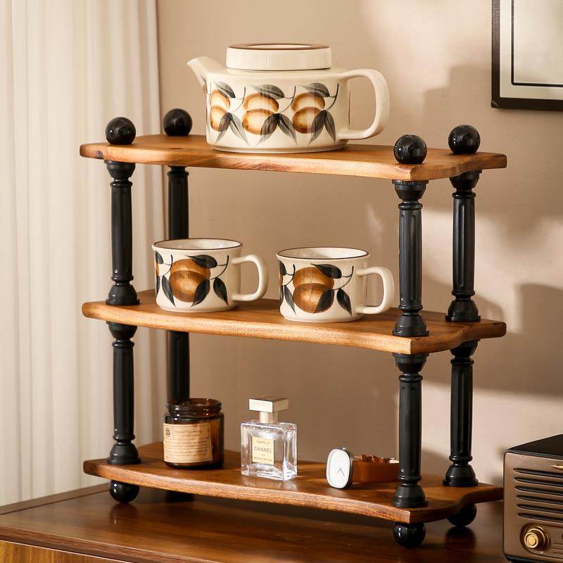 中古风相思木杯架家用茶杯咖啡杯多层收纳特别好看餐桌水杯置物架