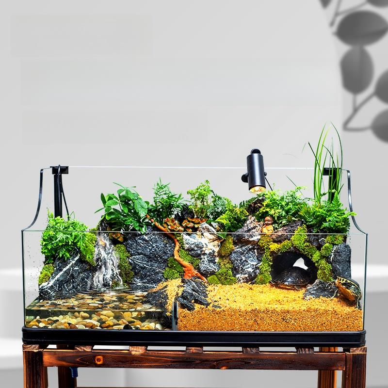 黄缘龟缸专用缸玻璃乌龟青龙石生态造景水陆缸鱼缸大型水族箱家用