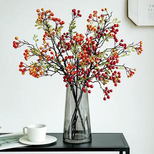 冬青红果发财果仿真花客厅餐桌秋实果假花干花装饰花摆设插花摆件