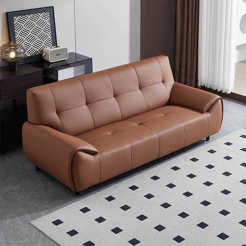 小户型双人棕色真皮沙发客厅2024新款现代简约三人位直排办公皮艺