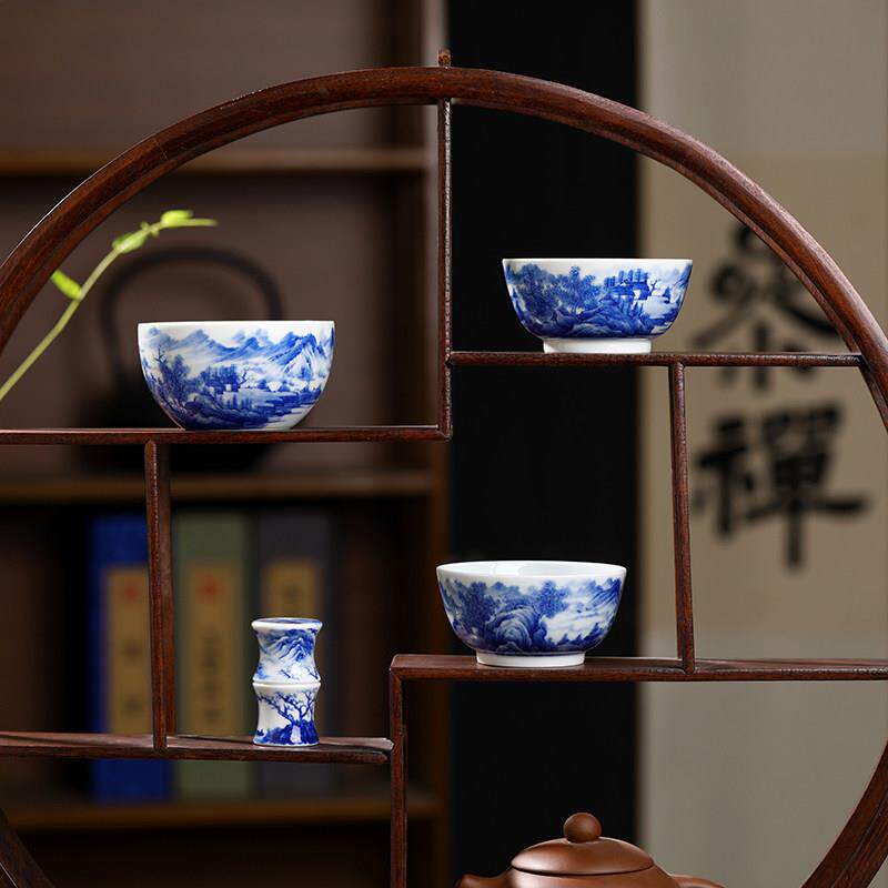 景德镇青花瓷茶杯纯手工手绘复古陶瓷主人杯高温釉下彩送人茶具