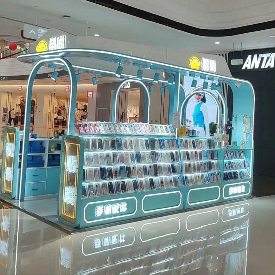 定做手机壳展示柜 电子产品展示柜商场中岛柜贴膜台多径点位定做
