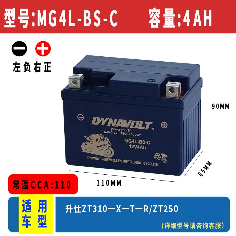 升仕ZT310-X-R-T-V机车胶体电池ZT250R电瓶12V4A蓄电池免维护