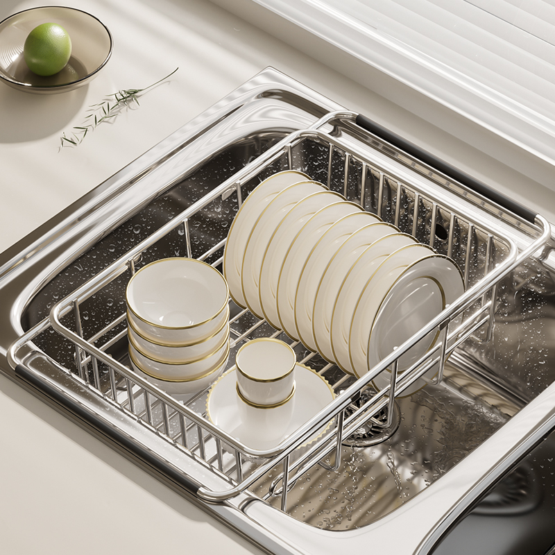 厨房水槽沥水架304不锈钢洗菜盆洗碗池置物架伸缩碗筷水池沥水篮