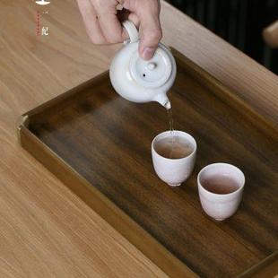 茶具实木铜茶盘家用茶道茶具收纳胡桃木置物托盘木质现代茶台 中式