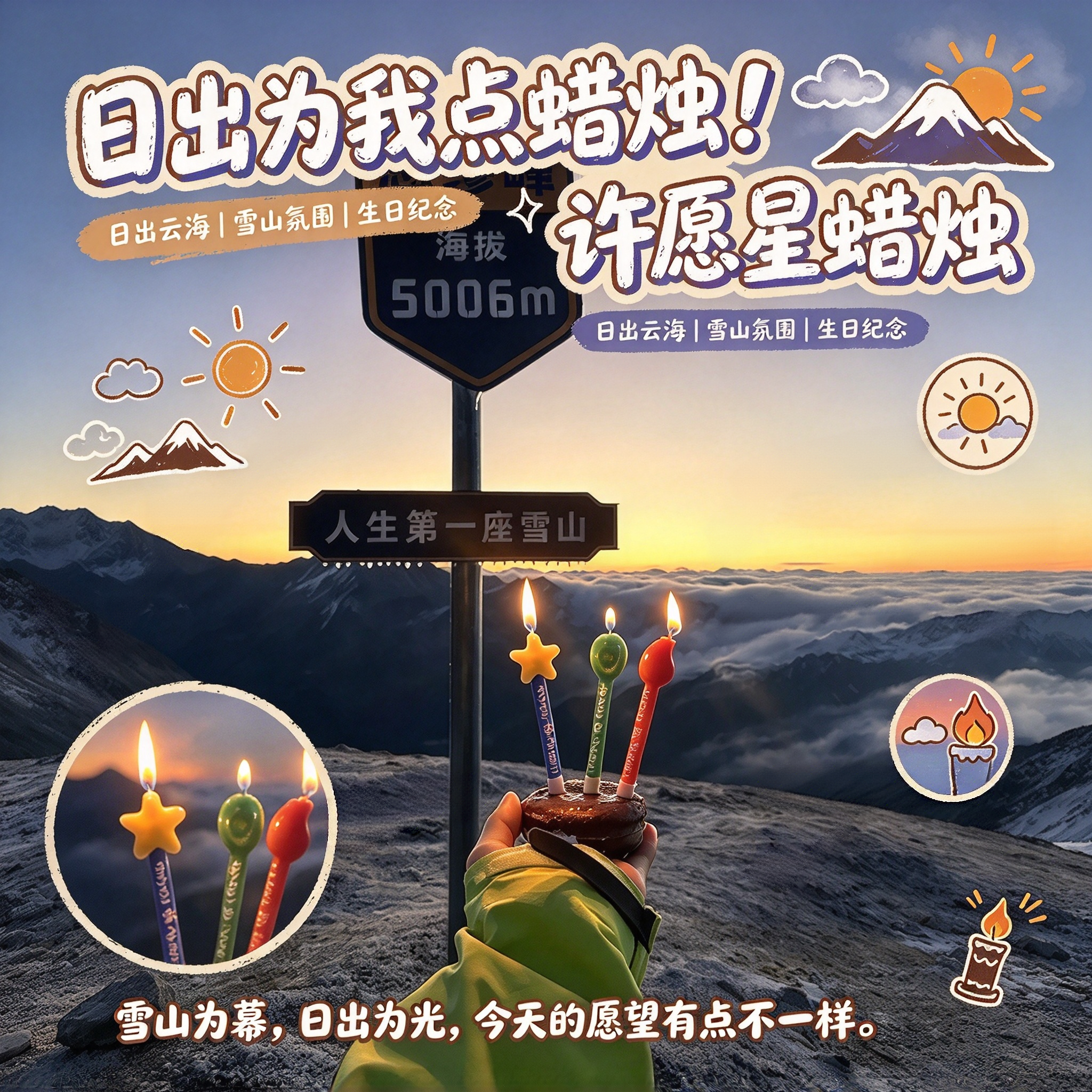 日出为我点蜡烛！许愿星蜡烛户外山顶生日氛围拍照道具出片神器