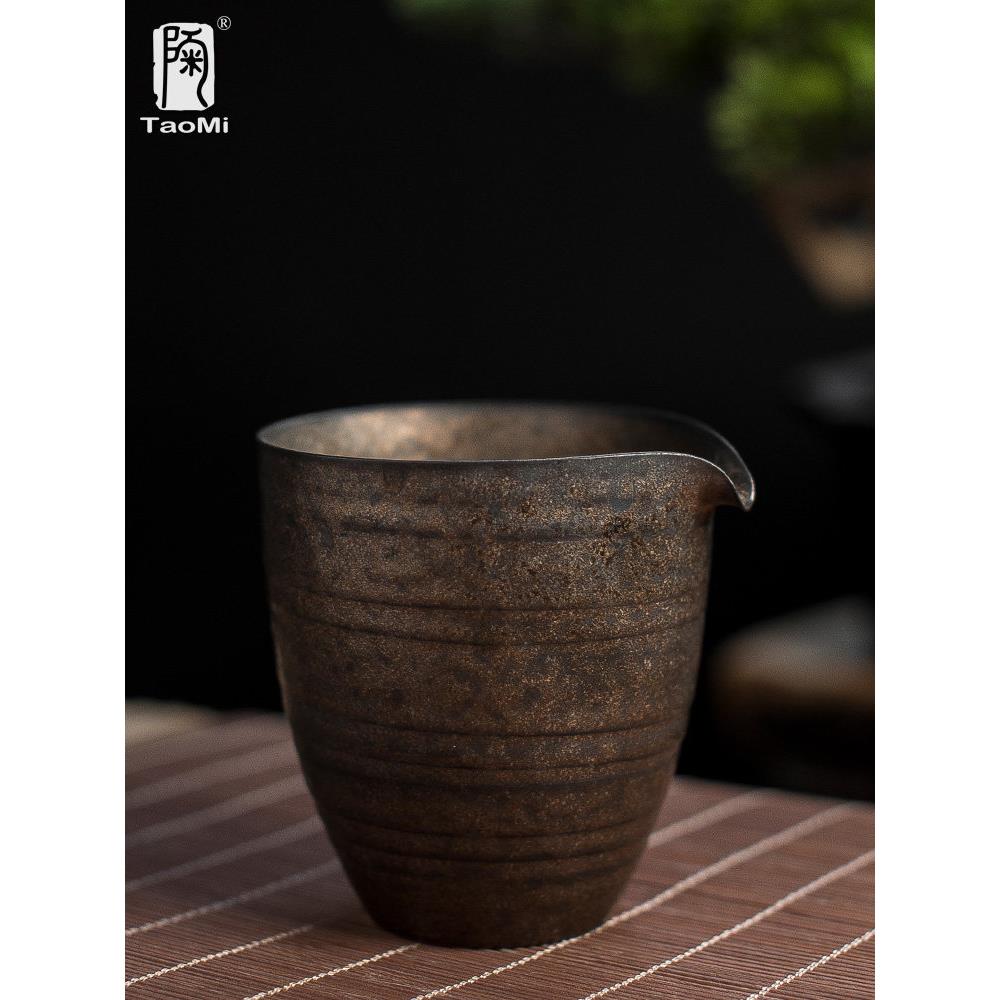 陶瓷扇手工薄胎镀金公平杯家用陶瓷大容量男杯茶隔板功夫茶具公平