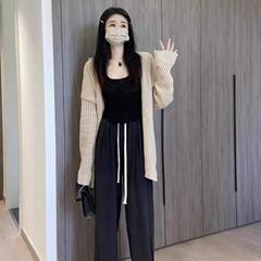 裤裤加绒拖地腿德绒阔休闲垂感孕妇裤子宽松直筒秋冬季加长外穿长
