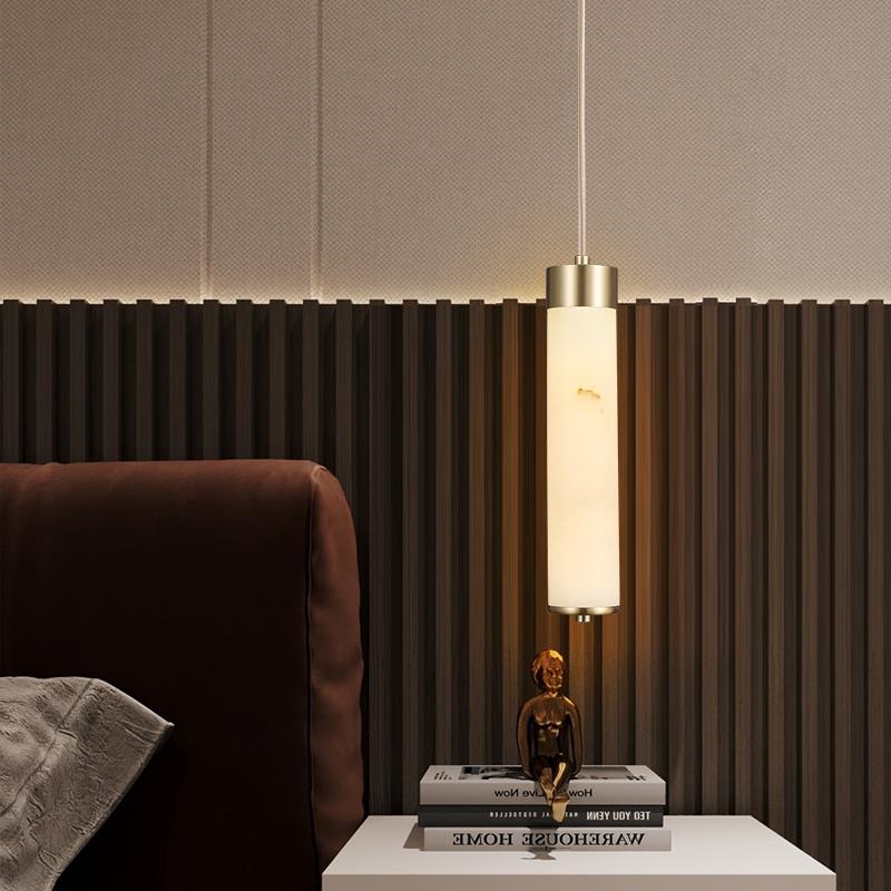 简约轻奢全铜长线小吊灯卧室床头灯新中式别墅吧台西班牙云石灯具
