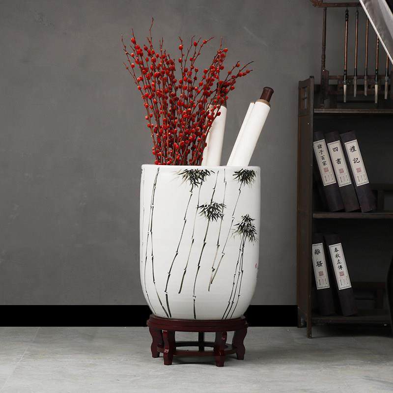 景德镇陶瓷书画卷轴缸落地箭筒中式书房客厅字画收纳桶插花大花瓶,家居饰品,花瓶,淘宝优惠券,粉丝福利购,淘宝优惠卷