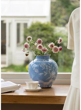 若奈家居 “意式东方”古董花瓶系列/Richard手绘牡丹烟波蓝色的