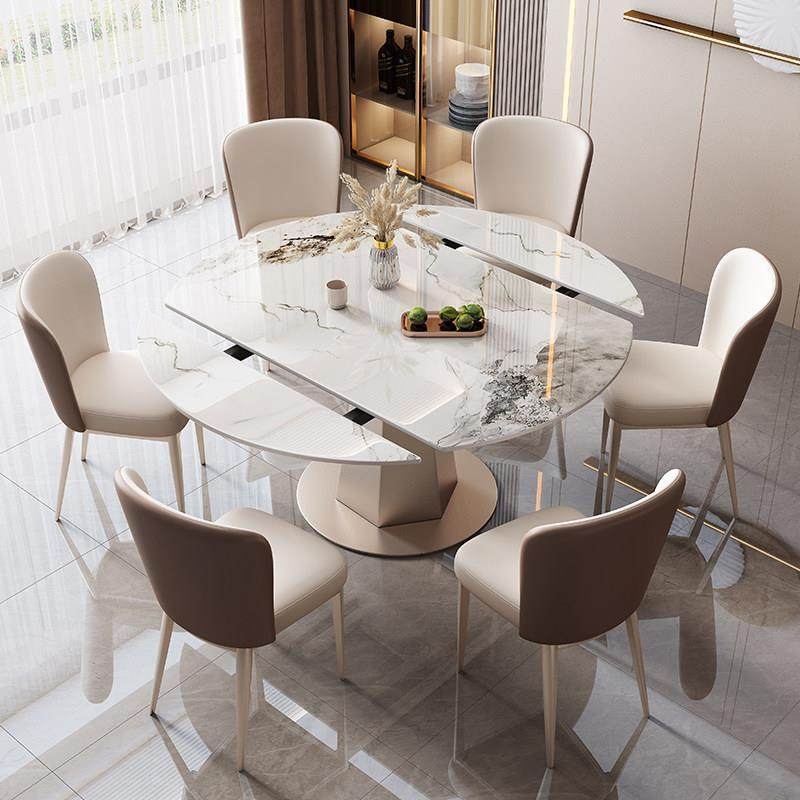 岩板餐桌椅组合轻奢现代简约小户型家用旋转可伸缩折叠圆形饭桌子,住宅家具,岩板餐桌,淘宝优惠券,粉丝福利购,淘宝优惠卷