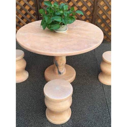 石桌石凳天然大理石日落红花岗岩石雕圆石桌凳社区户外家庭石桌