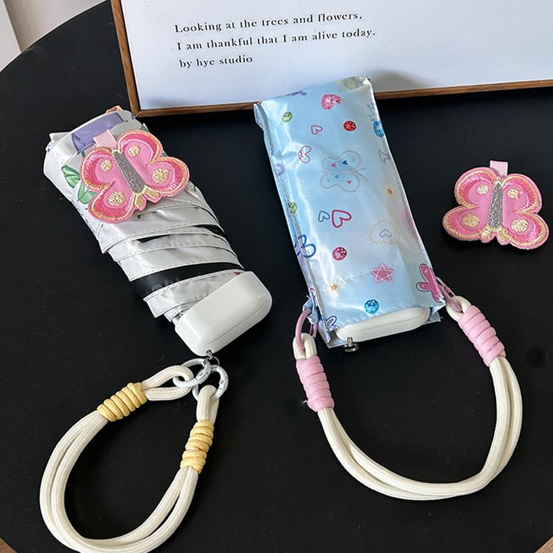 Rosy卡片遮阳伞黑胶防晒抗UV晴雨两用女折叠遮阳小巧可携式雨伞