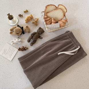 好垂感 柔软亲肤 复古咖色 松紧腰 宽松 直筒长裤