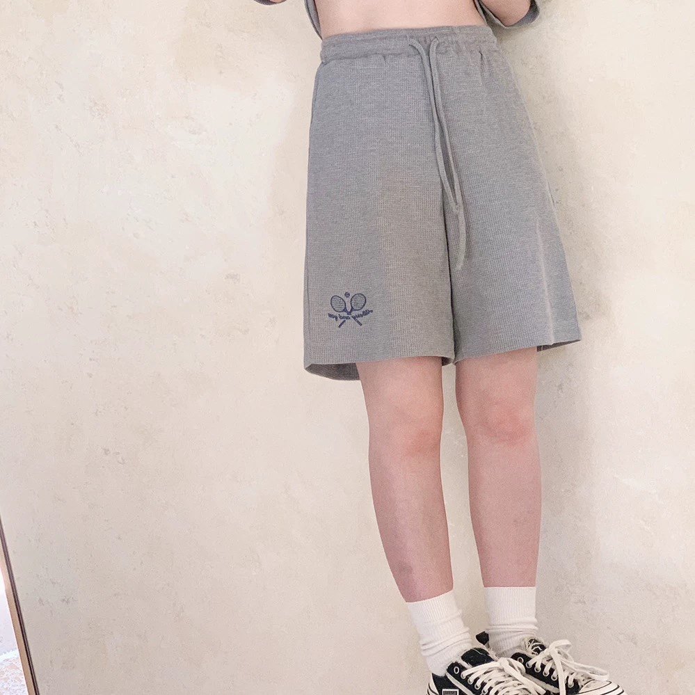 *处理 华夫格刺绣 宽松休闲 灰蓝色 网球少年 松紧腰 运动短裤,女装/女士精品,卫裤,淘宝优惠券,粉丝福利购,淘宝优惠卷