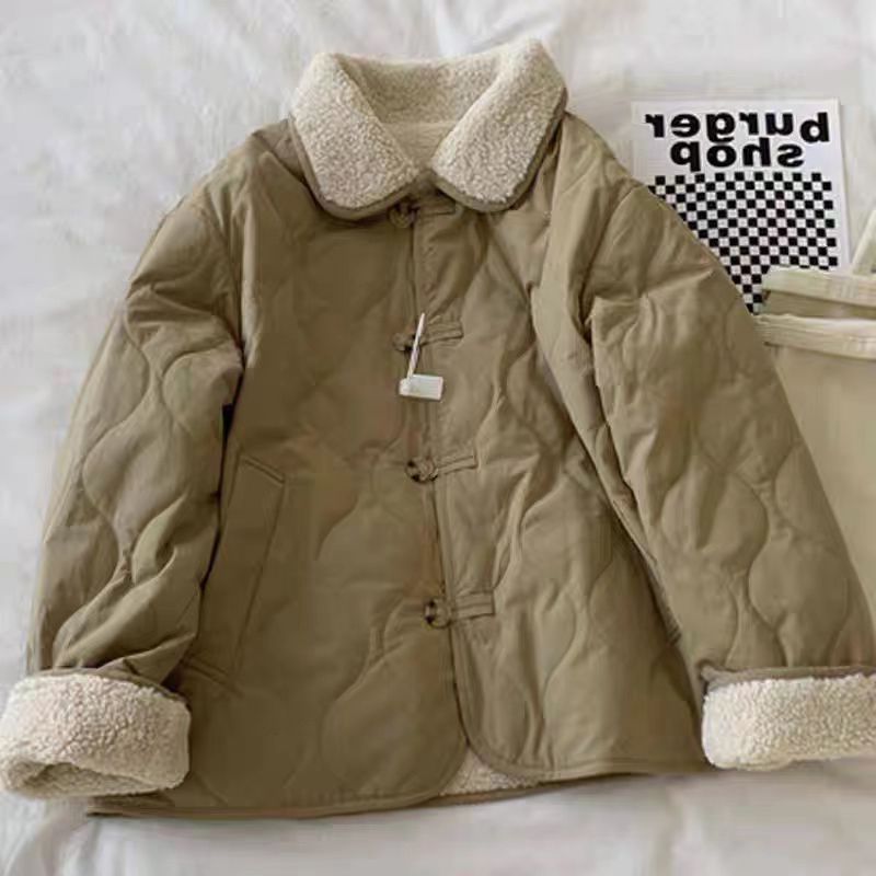 秋冬洋气纯色双面穿棉服外套大码女装休闲翻领长袖百搭保暖棉衣