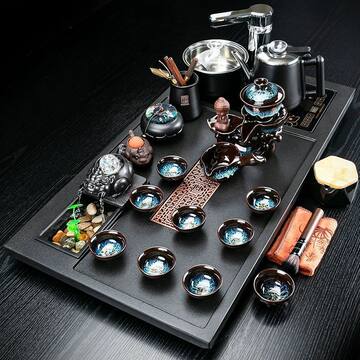 茶具套装家用办公室会客全自动烧水壶一体乌金石茶盘流水雾化茶台