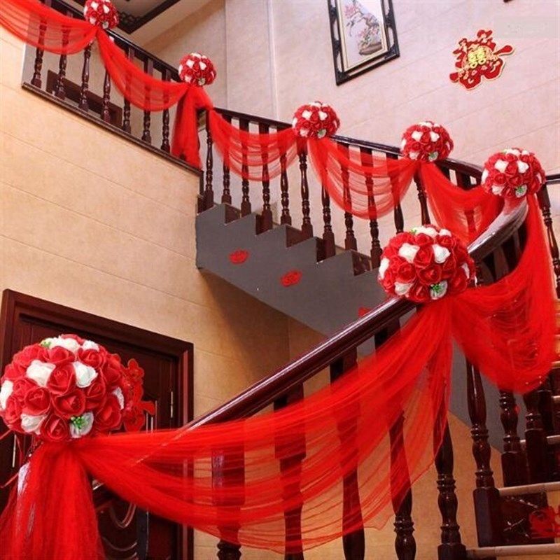 结婚用品浪漫婚礼场景布置吊顶纱幔创意婚房花球楼梯扶手装饰拉花