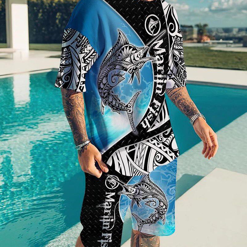 2022 Mens Sets Summer Short Sleeve T-Shirt Suit Fashion 2 P