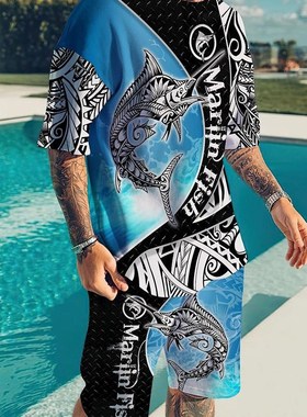 2022 Mens Sets Summer Short Sleeve T-Shirt Suit Fashion 2 P