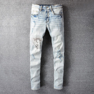 Graphic Jeans Men Trousers Men Fashion High Sreet Men Black