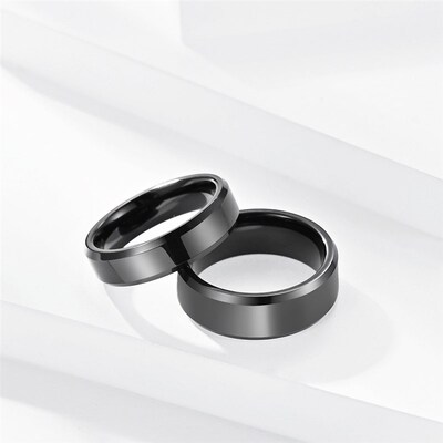 2022 6/8mm Tungsten Steel Ring Black Steel Color Mens Fashi