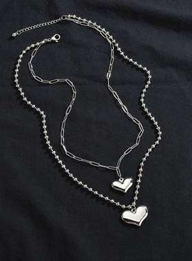 Personality fashion double-layer size love pendant necklace