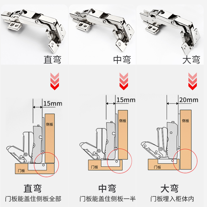 雷启165度大角度铰链180度合页橱柜阻尼缓冲柜门折叠合叶五金配件