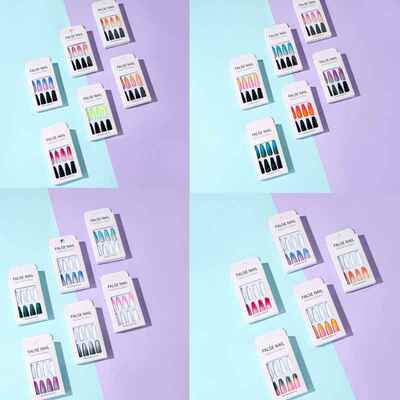 24pcs/Set Detachable Long Coffin Fake Nails European Rainbow