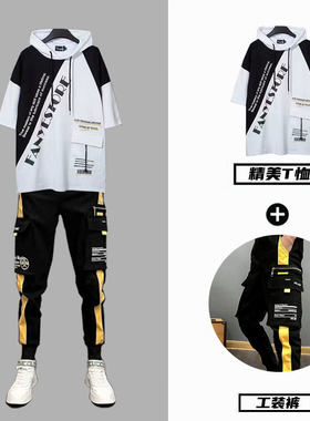 Summer Mens Sets Korean Fashion Sreetwear Men Joggers Set C