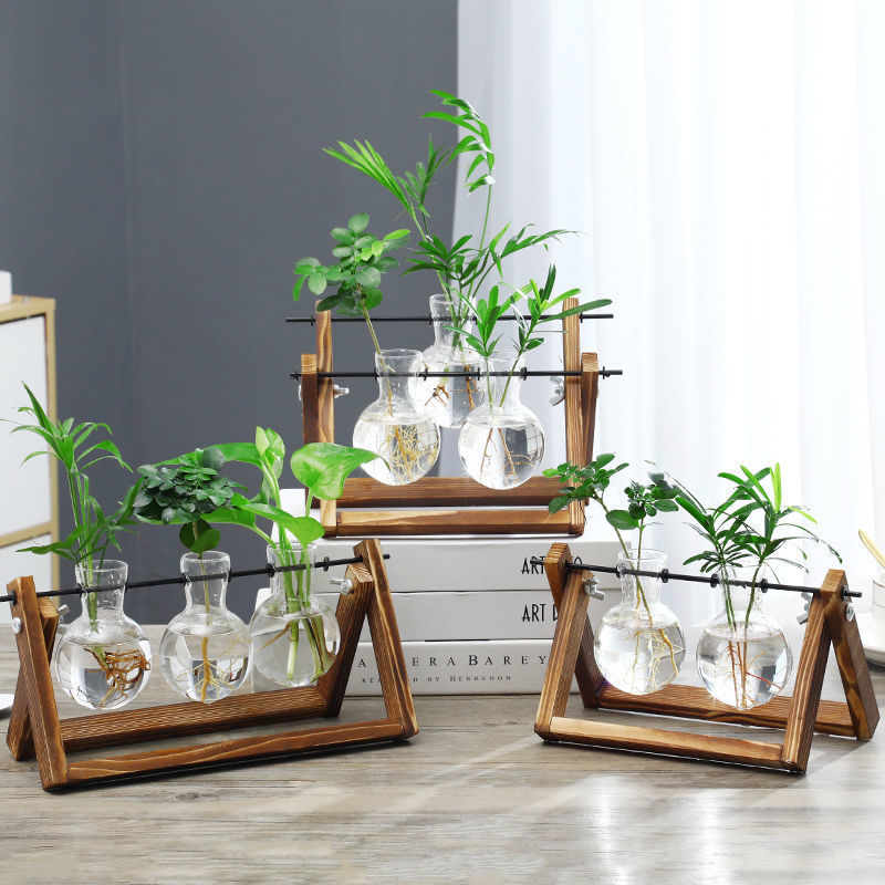 试管花瓶创意木架水培绿萝花瓶容器室内桌面绿植摆件装饰花盆玻璃