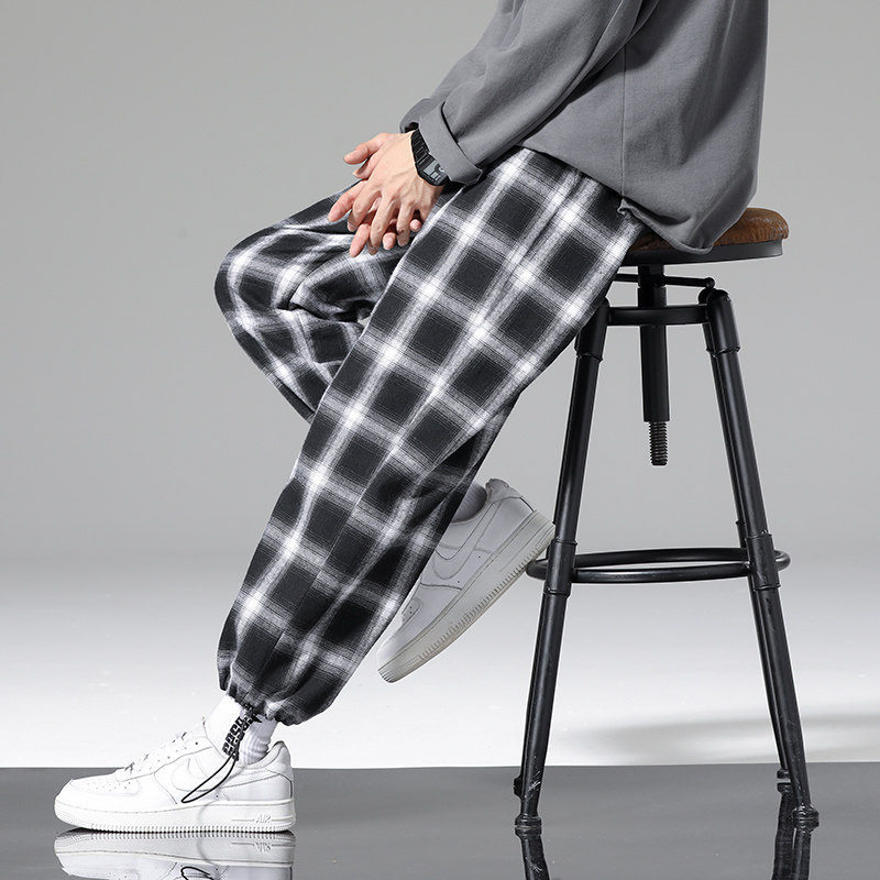 Summer Plaid Pants Men Fashion Loose Hip Hop Casual Trousers