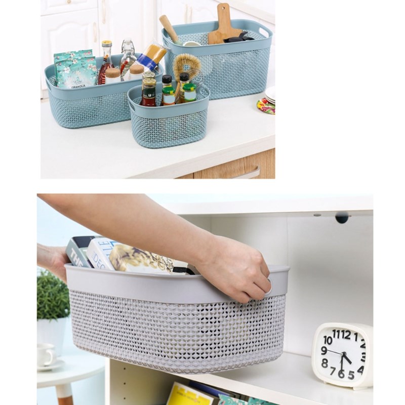 Household Rectangular Mesh Basket with Double Handle Knit St