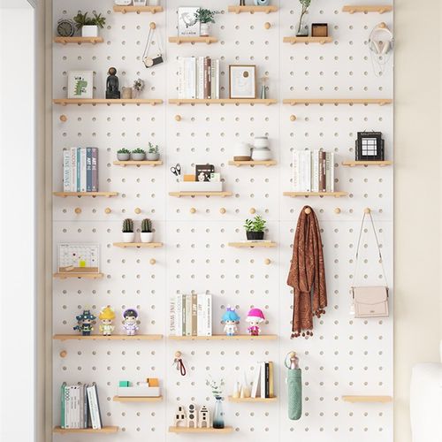 实木洞洞板墙上置物架挂板装饰隔板置物架收纳架墙面木质书架