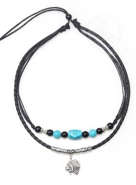 。Indian Head Necklace Vintage Style Necklace Pendant agate