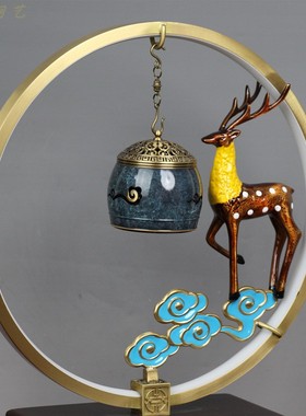 音乐铜香炉禅意摆件室内客厅创意灯光吊炉家居办公室桌面装饰品