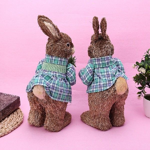 OOTDTY 2pcs Cute Straw Rabbits Bunny Decorations Easter