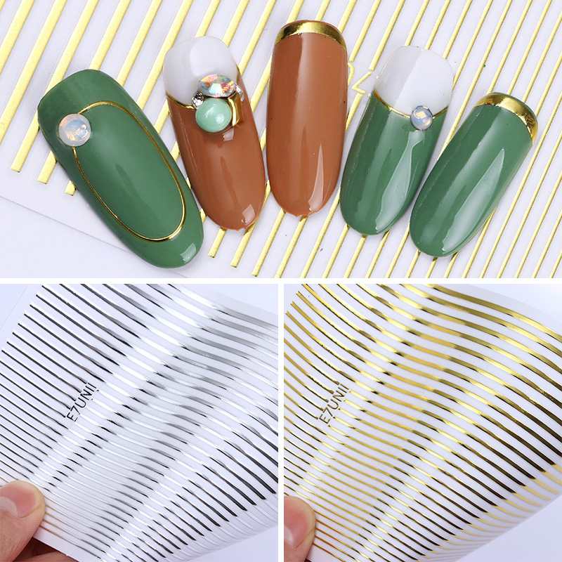 Gold 3D Nail Sticker Curve Stripe Lines Nails Stickers Gradi