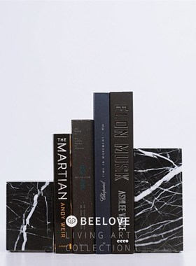 极简天然大理石书立北欧简约创意书挡样板间软装饰品摆件雕塑底座