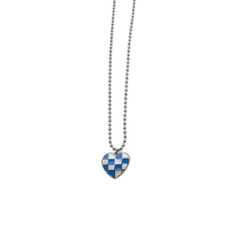 Blue and white plaid love necklace sweet and cool wind heart