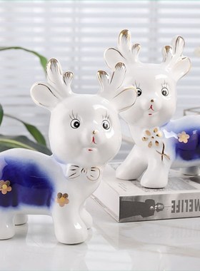房间布置ns风摆件陶瓷梅花鹿摆件客饭厅卧室玄关装饰品情侣送礼