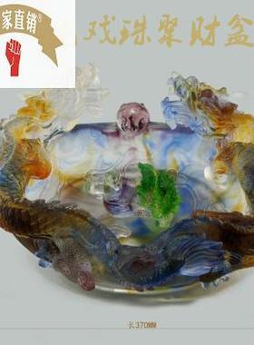 琉璃双龙戏珠聚宝盆生意兴隆开业乔迁礼品家居办公琉璃摆件