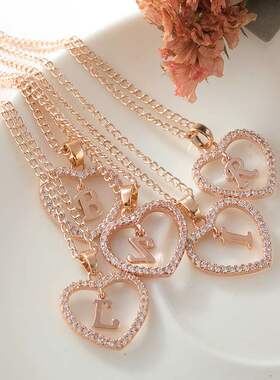 Letter necklace 26 letters zircon heart necklace jewelry