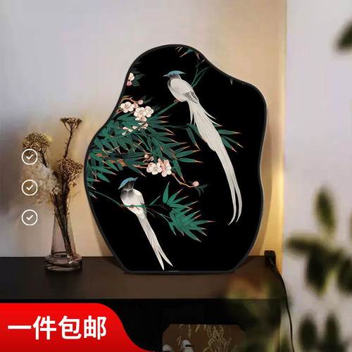 喜鹊图桌面摆画中古风客厅摆台装饰画高级感复古风挂画玄关柜摆件