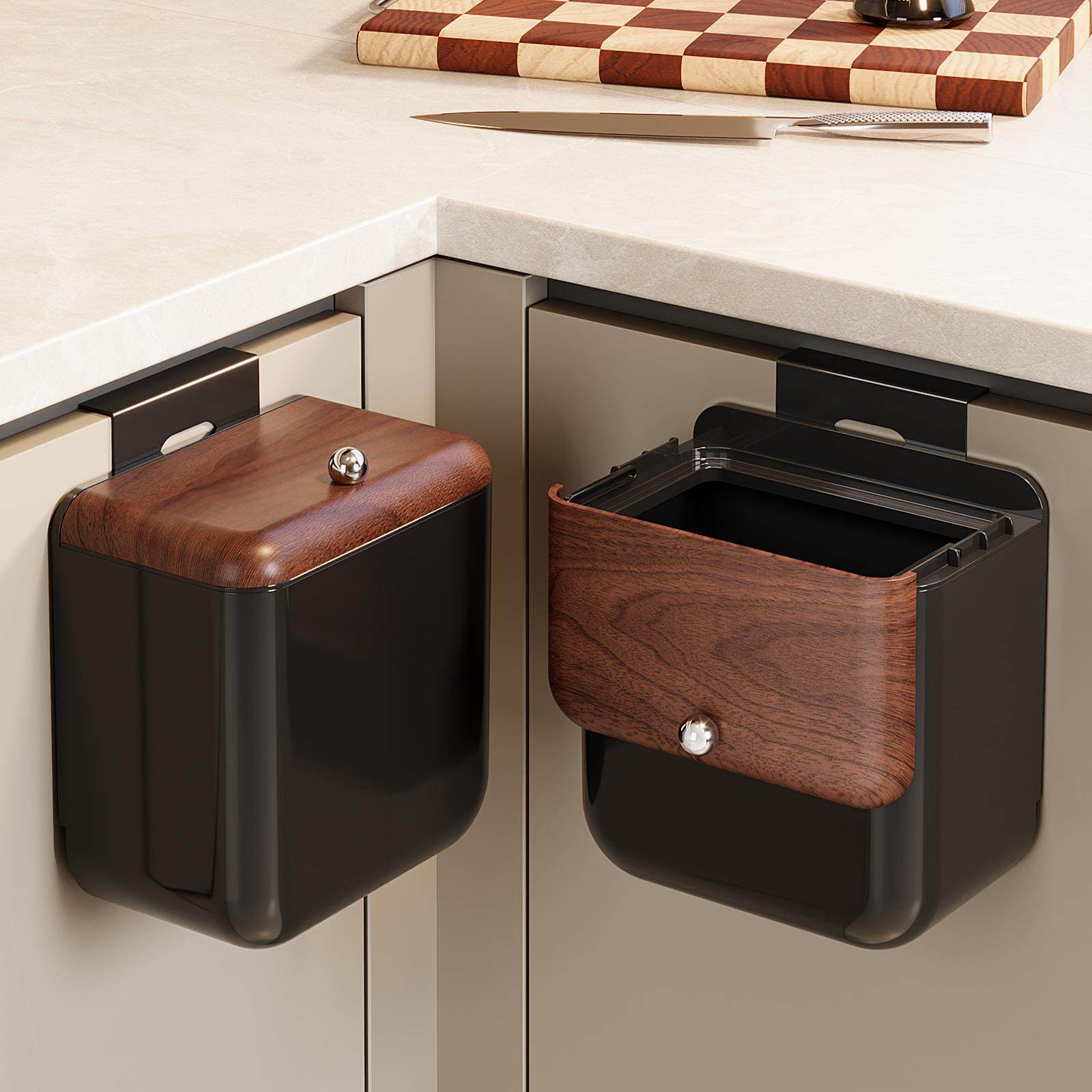 高颜值厨房垃圾桶家用挂式免弯腰大容量卫生间客厅中古风带盖壁挂